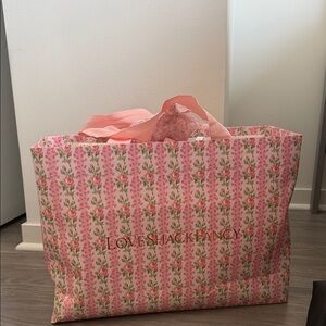LoveShackFancy Pink Floral Patterned Giant Shopping bag